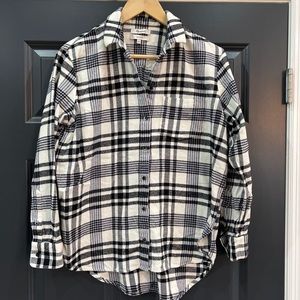 Madewell Ex Boyfriend Oversized Black Cream Plaid Flannel